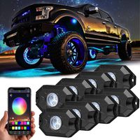 RGB LED Rock Lights Kit, Yvoone-Auto Underglow Neon LED Lights Kit 8 Pods Bluetooth Controller, Timing, Flashing, Music Mode Waterproof RGB led lights For Car Jeep Truck SUV ATV - 8 Pods