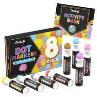 Kids Washable Dot Markers | New 8 Shimmer Colors Set with Free Activity Book | Water-Based Non Toxic Paint Daubers for Toddlers | Fun Preschool Art Supplies by Chalkola