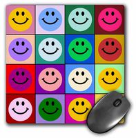 3dRose LLC 8 x 8 x 0.25 Inches Mouse Pad, Colorful Smiley Face Squares Warhol Style Happy Rainbow Smilies Bright Multicolored Multicolor (mp_113153_1)