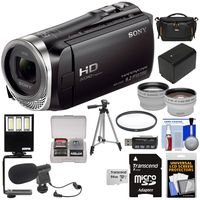 Sony Handycam HDR-CX455 8GB Wi-Fi HD Video Camera Camcorder with 64GB Card + Battery + Case + Tripod + LED Light + Microphone + Tele/Wide Lens Kit