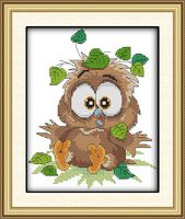 Maydear Cross Stitch Stamped Kits Full Range of Embroidery Starter Kits Beginners for DIY 11CT 3 Strands - Baby owl 9.4×12.6(inch)