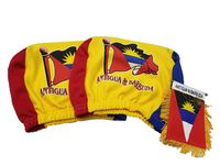 3pcs Antigua Headrest Cover Flag Fits trucks, Car w/ Antiguan Mini Banner rear view mirror