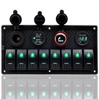 FXC Waterproof Marine Boat Rocker Switch Panel 8 Gang with Dual USB Slot Socket + Cigarette Lighter and Adapter + Digital Voltage Display LED Light for Car Rv Vehicles Truck (8 Gang Green Light)
