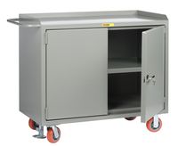 Little Giant MB3-2D-2448-FL Locking Doors Mobile Bench Cabinet with Center Shelf and Powder Coated Steel Top, 3600 lbs Capacity, 48" Length x 24" Width x 41" Height
