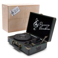 Penny Bandora Portable Vinyl Record Player with Speakers & Bluetooth - Wireless - Retro Vintage Suitcase Turntable - 3-Speeds - Recording to USB - Rechargeable Battery - RCA Output - Auxiliary Input
