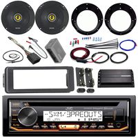 JVC KDR99MBS Stereo CD Receiver Bundle + 2 Kicker 6.5" Speaker + Motorcycle Speaker Adapters + 200 Watt Amplifier + Amp Wiring Kit + Dash Trim Kit + 98-13 Harley Handle Bar Conroller + Enrock Antenna