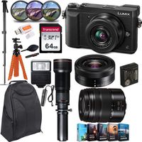 Panasonic Lumix DMC-GX85 Mirrorless Micro Four Thirds Digital Camera with 12-32mm and 45-150mm Lenses & 650-1300mm Telephoto Lens + 64GB Memory Card, Backpack, Flash, Editing Software Kit & More
