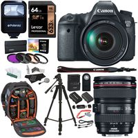 Canon EOS 6D 20.2 MP CMOS Digital SLR Camera with EF24-105mm is Lens Kit + Lexar 64GB Memory Card + Ritz Gear Bag + 57" Tripod + Canon Replacement Battery + Flash + Accessory Bundle