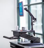 Mount-It! Sit-Stand Desk Converter and Height Adjustable Monitor Mount Combo Workstation, Height Adjustable, Ergonomic, Gas Spring Arm, Free Standing, Easy Installation, Black