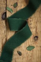 Dark green 1" wide, 5yd satin cotton ribbon, Frayed edges hand dyed, for Rustic wedding invitation ties, favors gift wrapping Party decor bows, Florist Bouquet supplies, Flat lay styling props