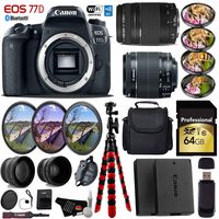Canon EOS 77D DSLR Camera with 18-55mm is STM Lens & 75-300mm III Lens + UV FLD CPL Filter Kit + 4 PC Macro Kit + Wide Angle & Telephoto Lens + Case + Tripod + Card Reader- International Version