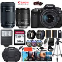 Canon EOS 90D DSLR Camera with EF-S 18-135mm & 55-250mm STM Lens + Accessory Kit - Vlogging/Photo Editing Software Package, 64GB Memory Card, Flash, Case, Filters & More