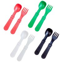 Re-Play Made in USA 8pk Toddler Feeding Utensils for Easy Baby, Toddler, Child Feeding - Red, Kelly Green, White, Black (Christmas/Holiday+)