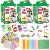 Fujifilm Instax Mini Instant Film (3 Pack, 60 Sheets) 5 Plastic Desk Frames + 10 Paper Frames Plus 60 Sticker Frames