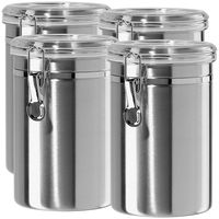 Airtight Canisters Sets for the Kitchen Stainless Steel - Beautiful for Kitchen Counter, Medium 64 fl oz, Food Storage Container, Tea Coffee Sugar Flour Canisters by SilverOnyx - Medium 64oz - 4 Piece