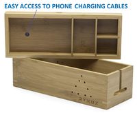 RYMUX Bamboo Cable Management Box with Easy Access to Phone Charging Cables - 13"L x 5"W x 5"H Multi - Functional Organizer - Great for Home Office - Hides Power Strips, Surge Protectors & Cords
