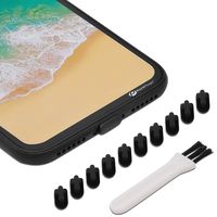 PortPlugs - Anti Dust Plugs - Compatible with iPhone 7, 8 Plus, X, XS, XR (10 Pack) - Port Cleaning Brush Included (Black)
