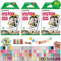 Fujifilm INSTAX Mini Instant Film 3 x Twin Pack (White) 60 Prints with 100 Frame Stickers and 10 Hanging Frames