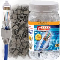 ITBEBE 100-Pack Cat6 Pass Through RJ45 Connectors and 100-Pack Grey Strain Relief Boots