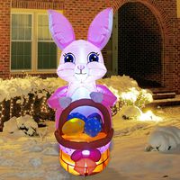 GOOSH 5 FT Inflatable Party Bunny with Basket and Colorful Easter Eggs LED Lights Indoor Outdoor Yard Lawn Decoration - Cute Fun Easter Holiday Blow Up Party Display