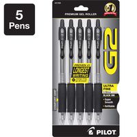 PILOT G2 Premium Refillable & Retractable Rolling Ball Gel Pens, Ultra Fine Point, Black Ink, 5-Pack (31306)