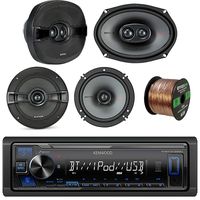Kenwood Car Stereo Bluetooth Digital Receiver Bundle with 2X Kicker 6.5 inch 200W 2-Way Stereo Speakers + 2X 6x9 Car Speaker System + Enrock 50 Ft 16 Gauge Speaker Wire