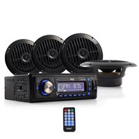Marine Headunit Receiver Speaker Kit - In-Dash LCD Digital Stereo w/ AM FM Radio System 6.5'' Waterproof Cone Speakers (4) MP3/USB/SD Readers Aux Input Single DIN & Remote Control - Pyle PLMRKT14BK