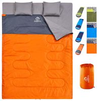 oaskys Camping Sleeping Bag - 3 Season Warm & Cool Weather - Summer, Spring, Fall, Lightweight, Waterproof for Adults & Kids - Camping Gear Equipment, Traveling, and Outdoors (Double Orange)