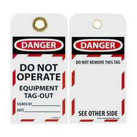 NMC LOTAG13 DANGER DO NOT OPERATE EQUIPMENT TAG-OUT Tag - [Pack of 10] 3 in. x 6 in. Vinyl 2 Side Danger Tag with White/Black Text on Red/White Base