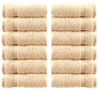 White Classic Luxury Cotton Washcloths - Large Hotel Spa Bathroom Face Towel | 12 Pack | Beige