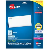 Avery Return Address Labels with Sure Feed for Laser Printers, 0.5" x 1.75", 2,000 Labels, Permanent Adhesive (5267)