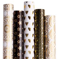 RUSPEPA Gift Wrapping Paper roll-White and Black with Gold Foil Pattern for Wedding,Birthdays, Valentines, Christmas-5 Roll-30Inch X 10Feet Per Roll