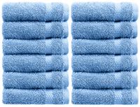 White Classic Luxury Cotton Washcloths - Large Hotel Spa Bathroom Face Towel | 12 Pack | Light Blue