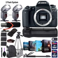Canon EOS 77D DSLR Camera (Body Only) + 2 Flash System with Deluxe Accessory Kit (4-Pack Photo/Video Editing Software, Pro Microphone w/Windshield and More)