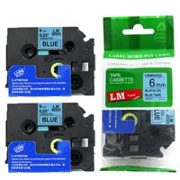 2/Pack - Premium Compatible with Brother TZe-511 Black on Blue 1/4 p-Touch Label Tape, 6mm Laminated replacment TZe511 Tape, TZ511 0.23" Black Ink on Blue Label with Color/Size Guide.