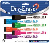 BAZIC Bright Color Magnetic Dry-Erase Markers (6/Pack), Case of 12