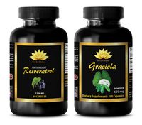 Anti-Aging Supplement - RESVERATROL - GRAVIOLA Combo - graviola Leaves Extract - 2 Bottles - (60+60 Capsules)