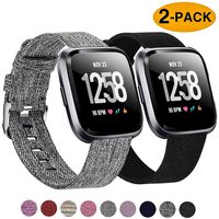 Welltin 2 Pack Bands Compatible with Fitbit Versa/Fitbit Versa 2 / Fitbit Versa Lite for Women Men, Breathable Woven Fabric Strap, Adjustable Replacement Wristband for Fitbit Versa Smart Watch
