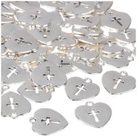 Cross Charms - 75-Piece Religious Charms, Antique Pendants, Alloy Charms, Perfect for Accessories Keychains Bracelets Necklaces DIY, Jewelry Making, Craft, Silver Heart with Cross, 0.67 x 0.63 Inches