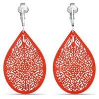 Aloha Earrings Lovely Victorian Filigree Clip On Earrings for Women Clip-ons, Lightweight Teardrop Leaf Dangle (Large Filigree- Orange)