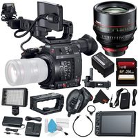 Canon EOS C200 EF Cinema Camera #2215C002 + Canon CN-E 135mm T2.2 L F Cinema Prime Lens (EF Mount) + 256GB SDXC Card + Professional 160 LED Video Light Studio Series Bundle