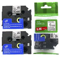 2/Pack - Premium Compatible with Brother TZe-M911 Black on Matte Silver 1/4 p-Touch Label Tape, 6mm Laminated replacment TZeM911 Tape, TZM911 0.23" Black Ink on Silver Matte Label.