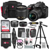 Nikon D3500 DSLR Camera with AF-P DX NIKKOR 18-55mm f/3.5-5.6G VR Lens + 64GB Card, Flash, Tripod, Battery, and Deluxe Bundle