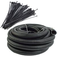 100 Feet 1" Split Wire Loom Tubing - 100 Pcs 7" Nylon Zip Ties Combo (Black)