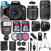 Canon EOS Rebel 800D / T7i DSLR Camera + Canon 18-55mm is STM Lens + Canon 75-300mm Lens + Flash + 0.43X Wide Angle Lens + 2.2X Telephoto Lens + 16GB Class 10 - International Version