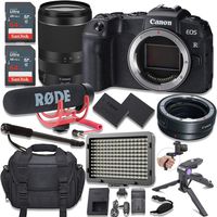 Canon EOS RP Mirrorless Digital Camera with RF 24-240mm Lens Kit + Canon EOS R Mount Adapter + Video Accessory Bundle with Rode Video Go Mic, 128GB Memory, LED Light & More