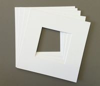 Pack of 5 8x8 Square White Picture Mats with White Core Bevel Cut for 4x4 Pictures
