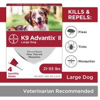 Bayer K9 Advantix II Flea, Tick and Mosquito Prevention for Large Dogs, 21 - 55 lb, 4 doses