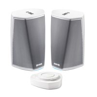 Denon HEOS 1 HS2 Compact Portable Wireless Speaker Pair with WiFi & Bluetooth, Class D Amplifiers & HEOS App with HEOS 1 Go Pack with Lithium-ion Rechargeable Battery - Outdoor heos Package in White
