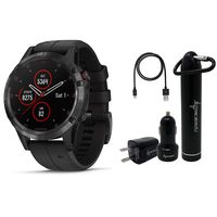 Garmin Fenix 5 Plus Premium Multisport GPS Watch with Maps, Music and Contactless Payments and Wearable4U Ultimate Power Pack Bundle (Sapphire/Black with Black Band)